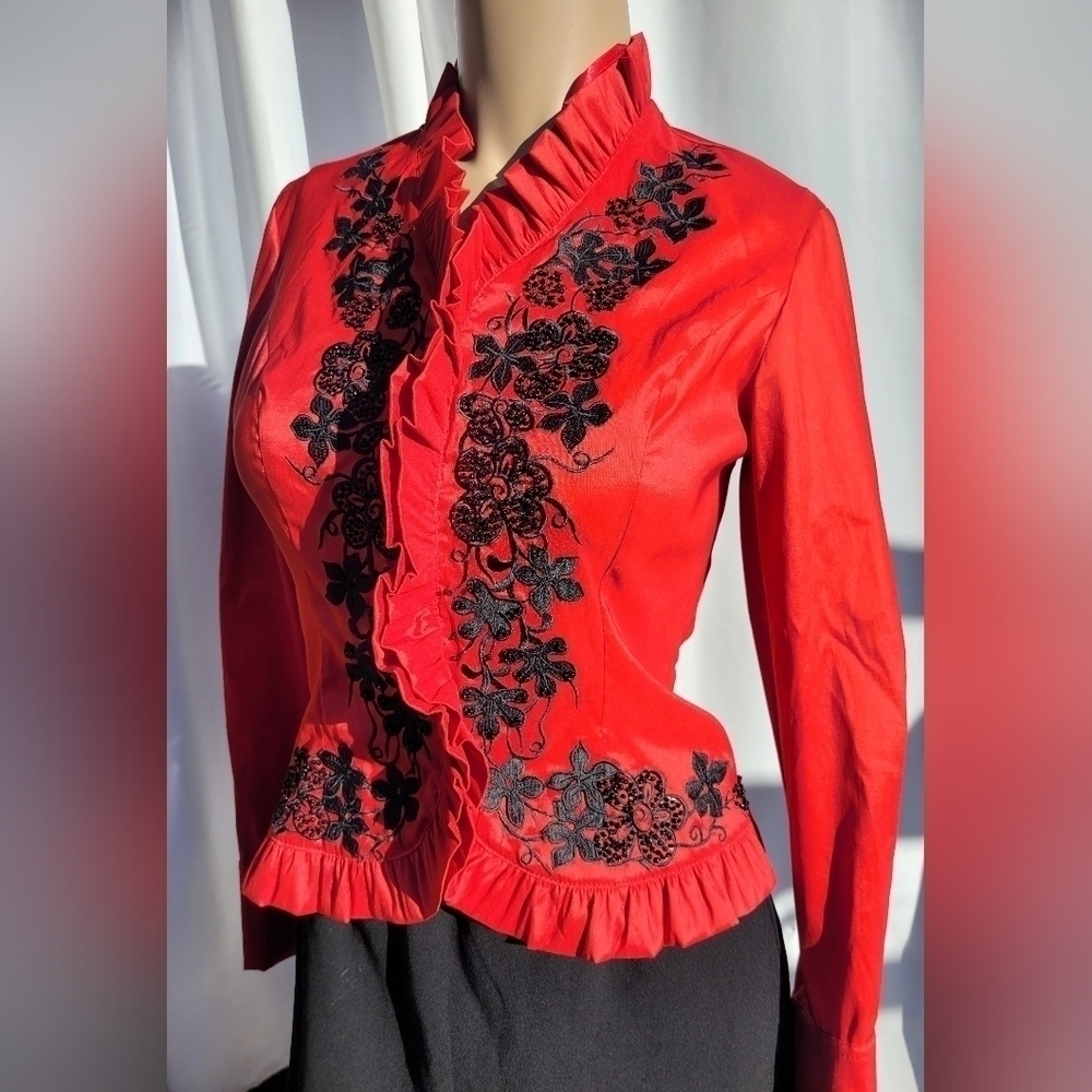 Jackie Jon Red and Black Ruffled Top- 4P